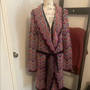 Sonia Bogner Colorful Boho Belt Tie Sweater Cardigan Vibrant Festival Feminine